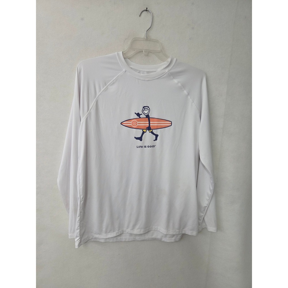 Life is Good Rash Guard Mens Large White Long Sleeve Surfboard Jake Graphic